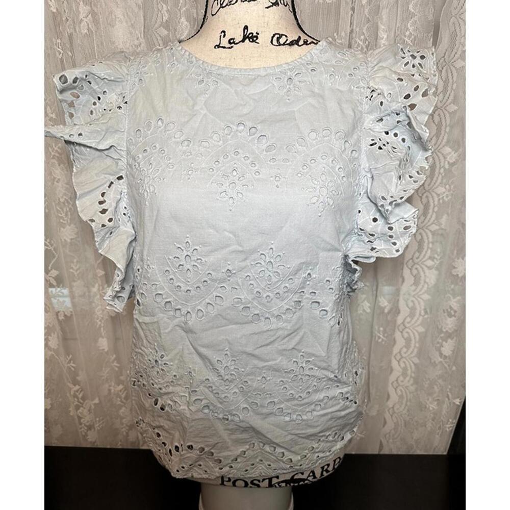Adiva Light Blue Eyelet Ruffle Sleeve Blouse – Size S